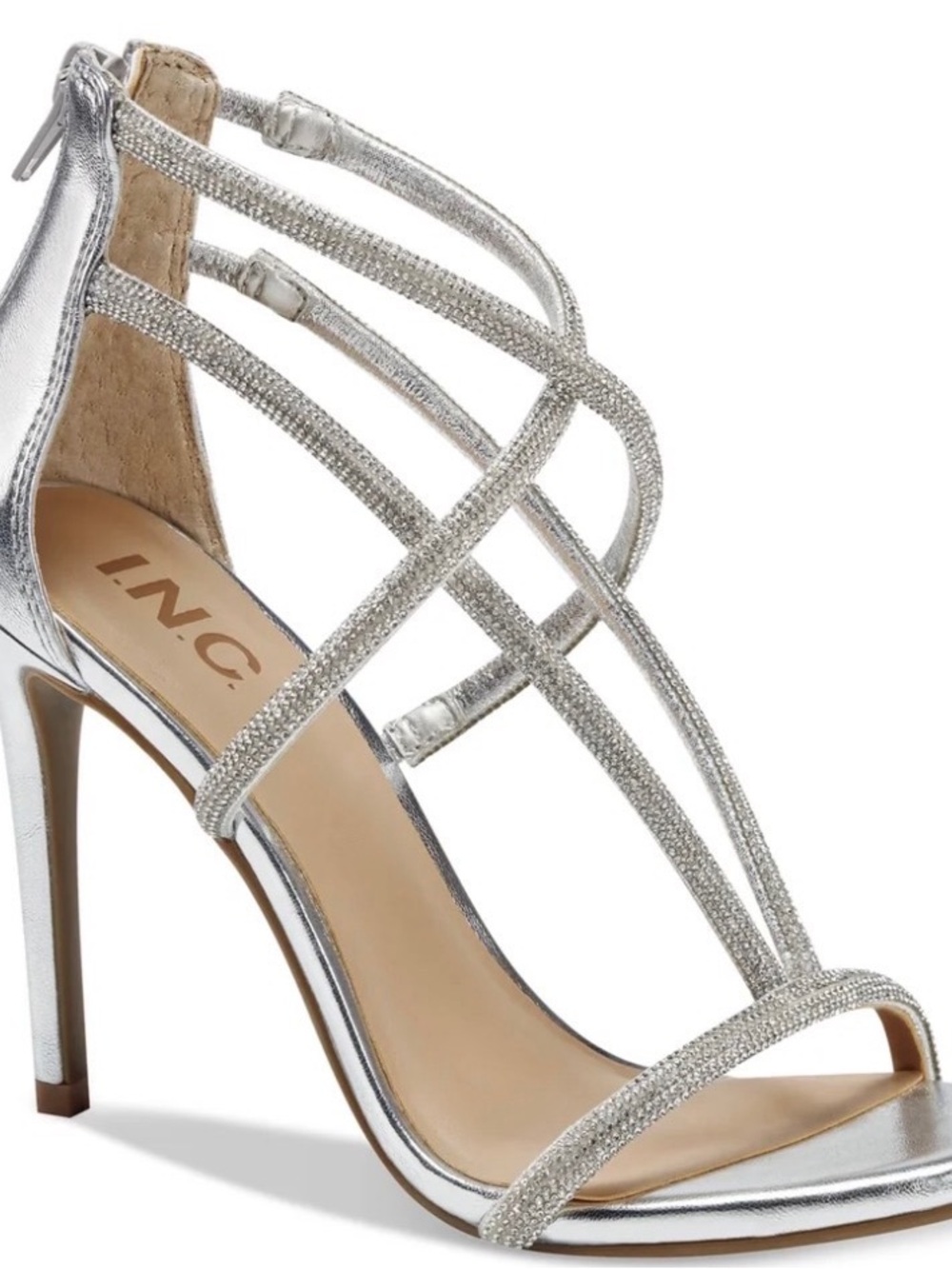 INC International Concepts Silver Crystal-Strap High Heels